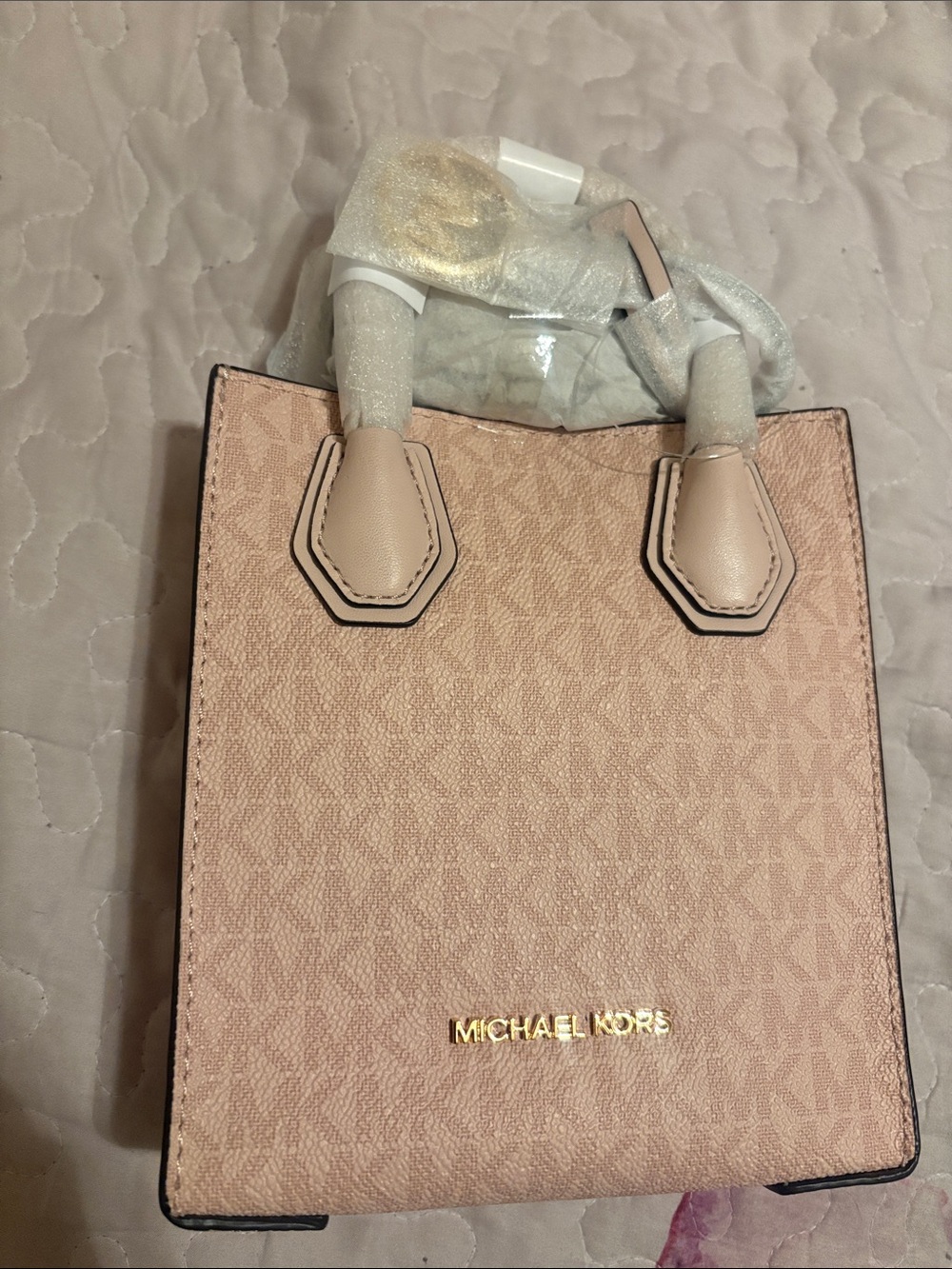 Michael Kors Blush Pink Mini Logo Tote with Gold Hardware